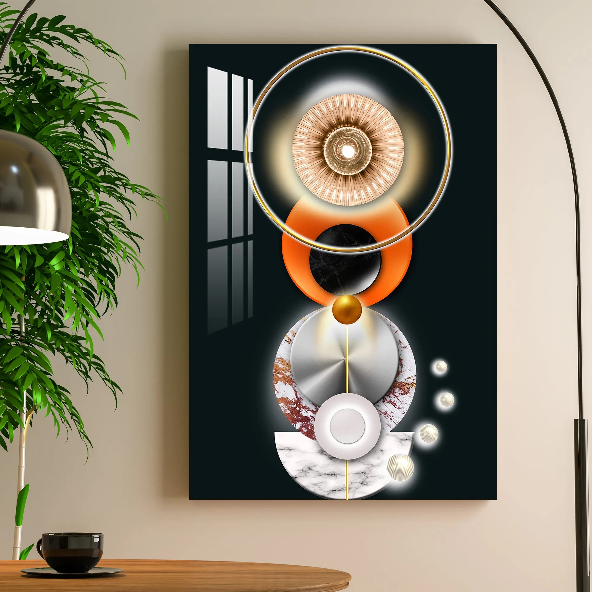 Abstract Geometric Orange Circle Acrylic Wall Art