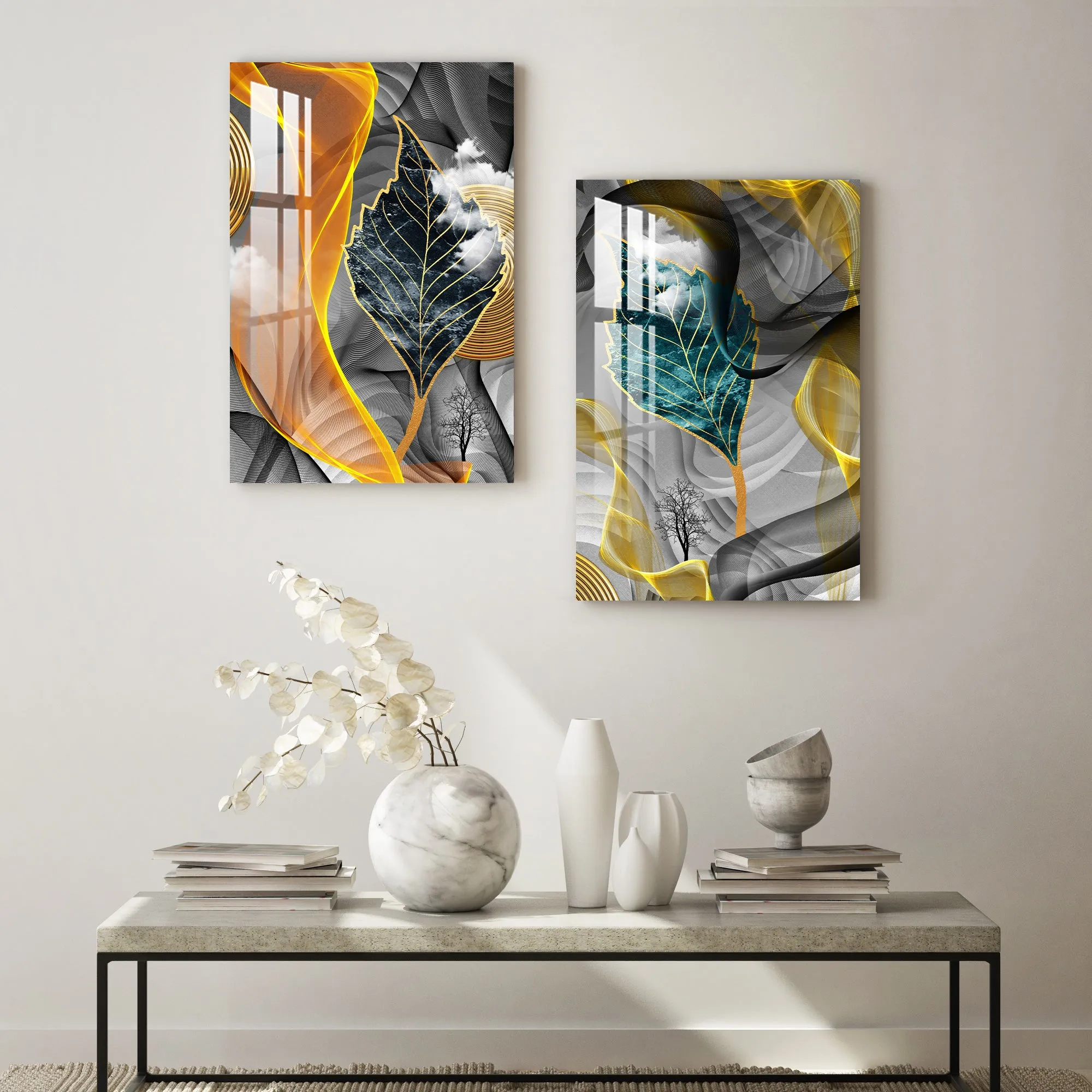 Abstract Leaves Acrylic Wall Art (Set Of 2)