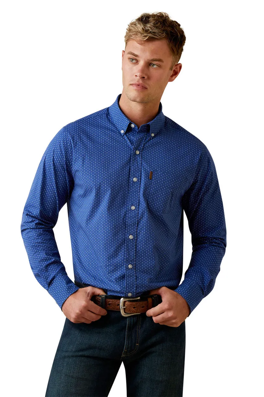 Ariat Men's Ditsy Stretch Long Sleeve Blue Shirt