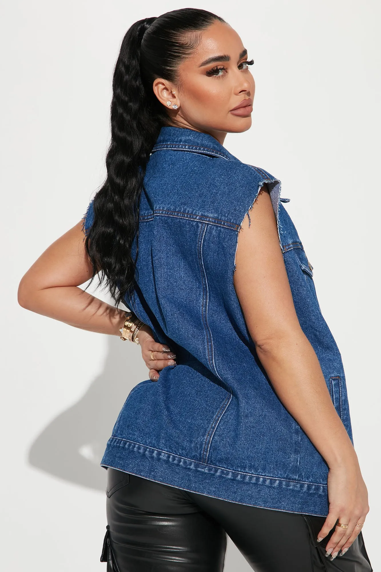 Basic Boyfriend Denim Trucker Vest - Dark Wash