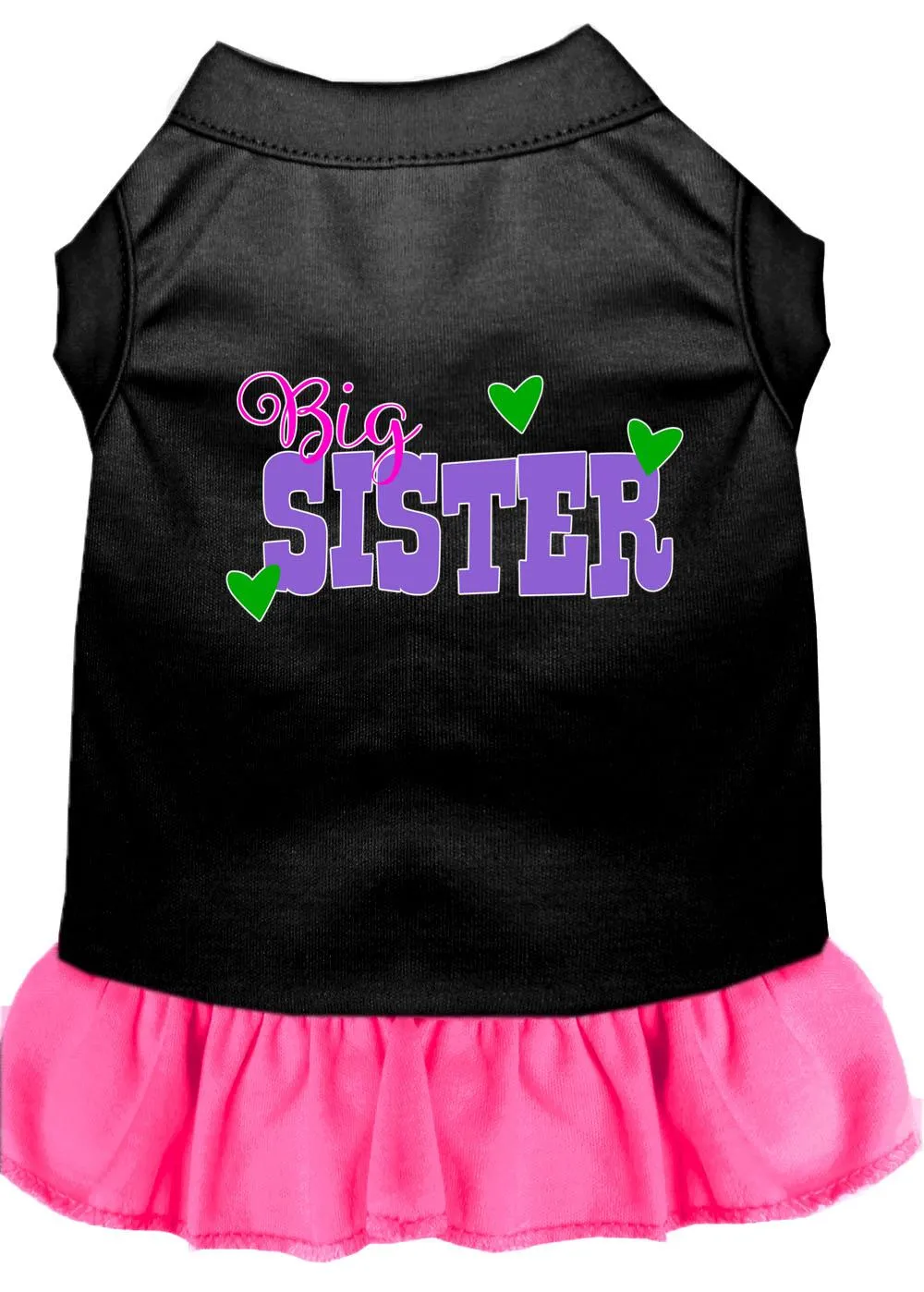 Big Sister Screen Print Dog Dress Black With Bright Pink Lg