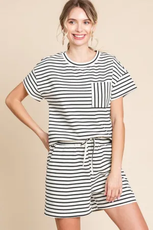 Black & White Striped Short Lounge Set