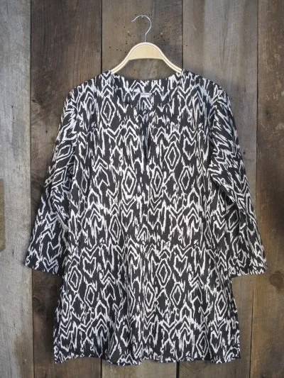 Black and White Ikat Cotton Tunic Top