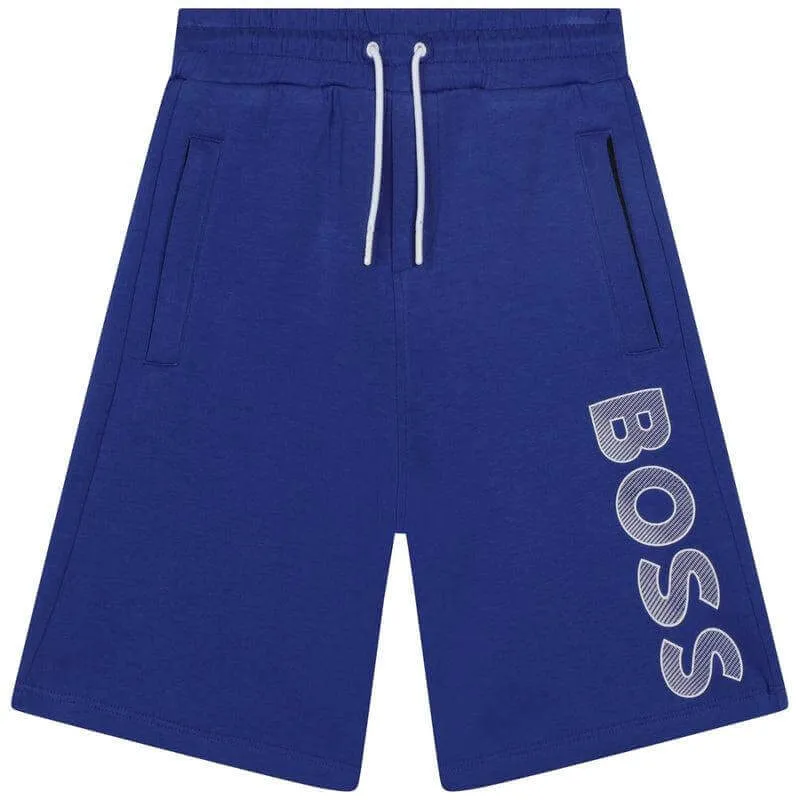 Boys Blue Logo Print Shorts