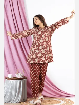 Brown V Neck Cotton Loungewear