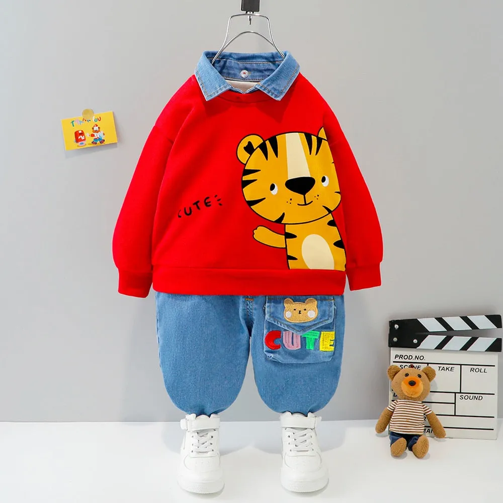 Cartoon Animal Design  Warm Sweater Pants For Kids