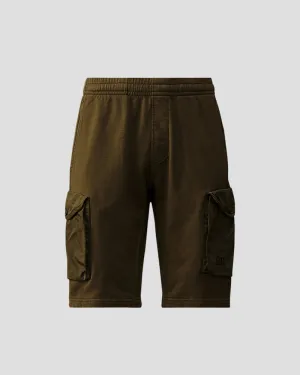 Cotton Fleece Mixed Cargo Shorts - Ivy green