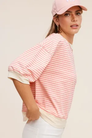 Crew Neck Stripe Short Sleeve Top*Online Only*