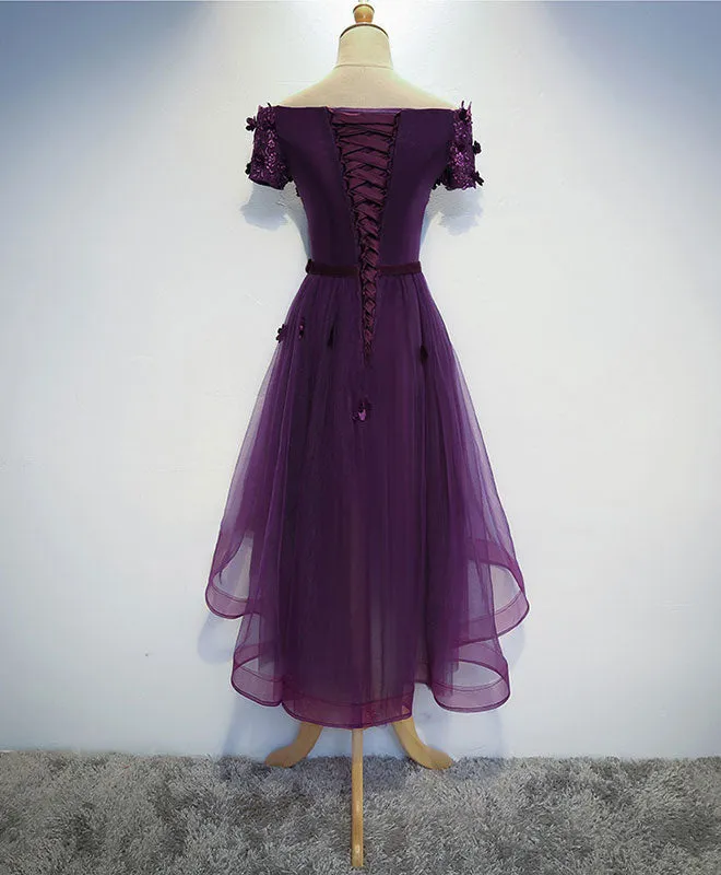 Cute Purple High Low Prom Dress, Purple Homecoming Dresses