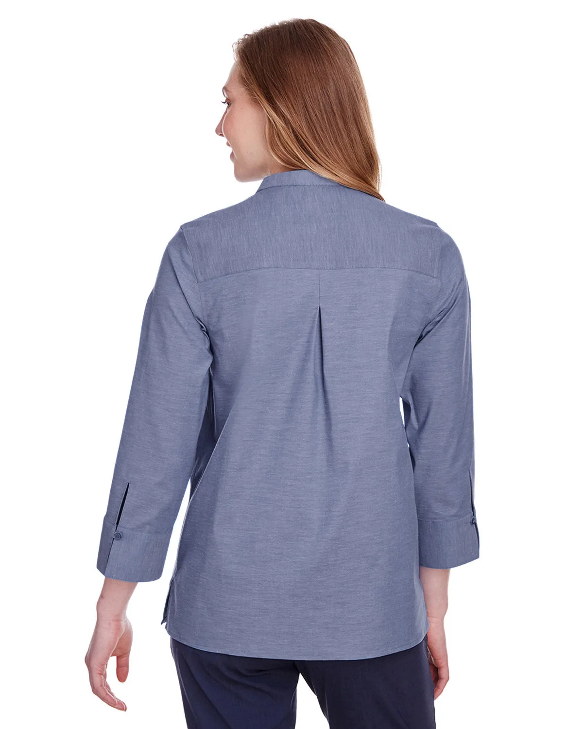 Devon & Jones Ladies' Crown Collection™ Stretch Pinpoint Chambray 3/4 Sleeve Blouse