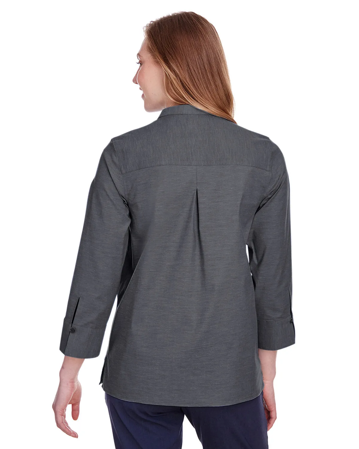 Devon & Jones Ladies' Crown Collection™ Stretch Pinpoint Chambray 3/4 Sleeve Blouse