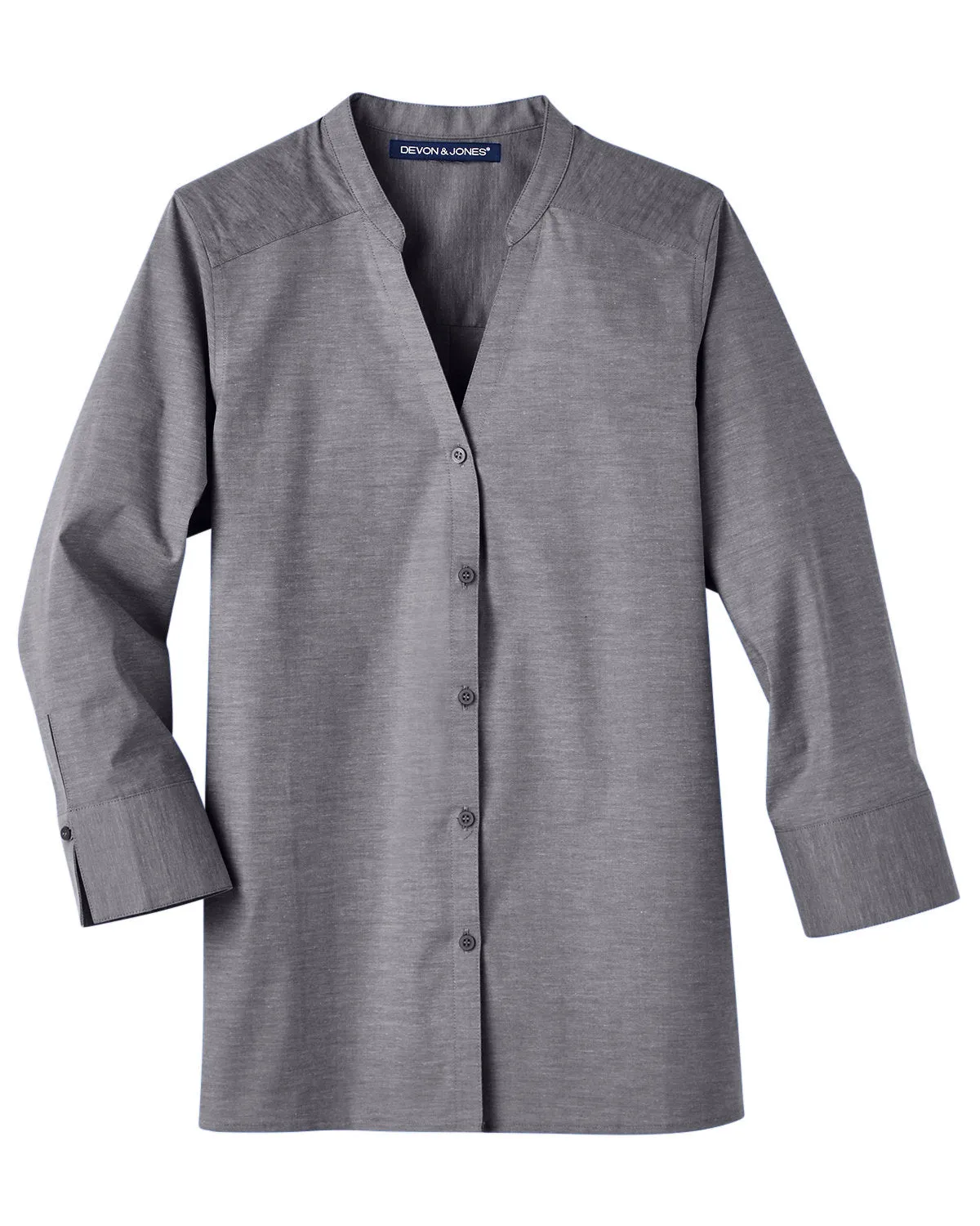 Devon & Jones Ladies' Crown Collection™ Stretch Pinpoint Chambray 3/4 Sleeve Blouse