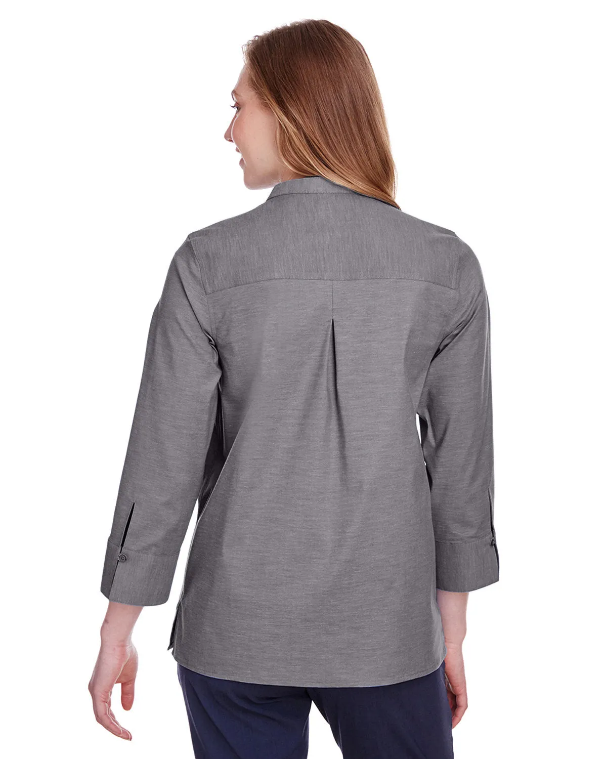 Devon & Jones Ladies' Crown Collection™ Stretch Pinpoint Chambray 3/4 Sleeve Blouse