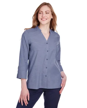 Devon & Jones Ladies' Crown Collection™ Stretch Pinpoint Chambray 3/4 Sleeve Blouse