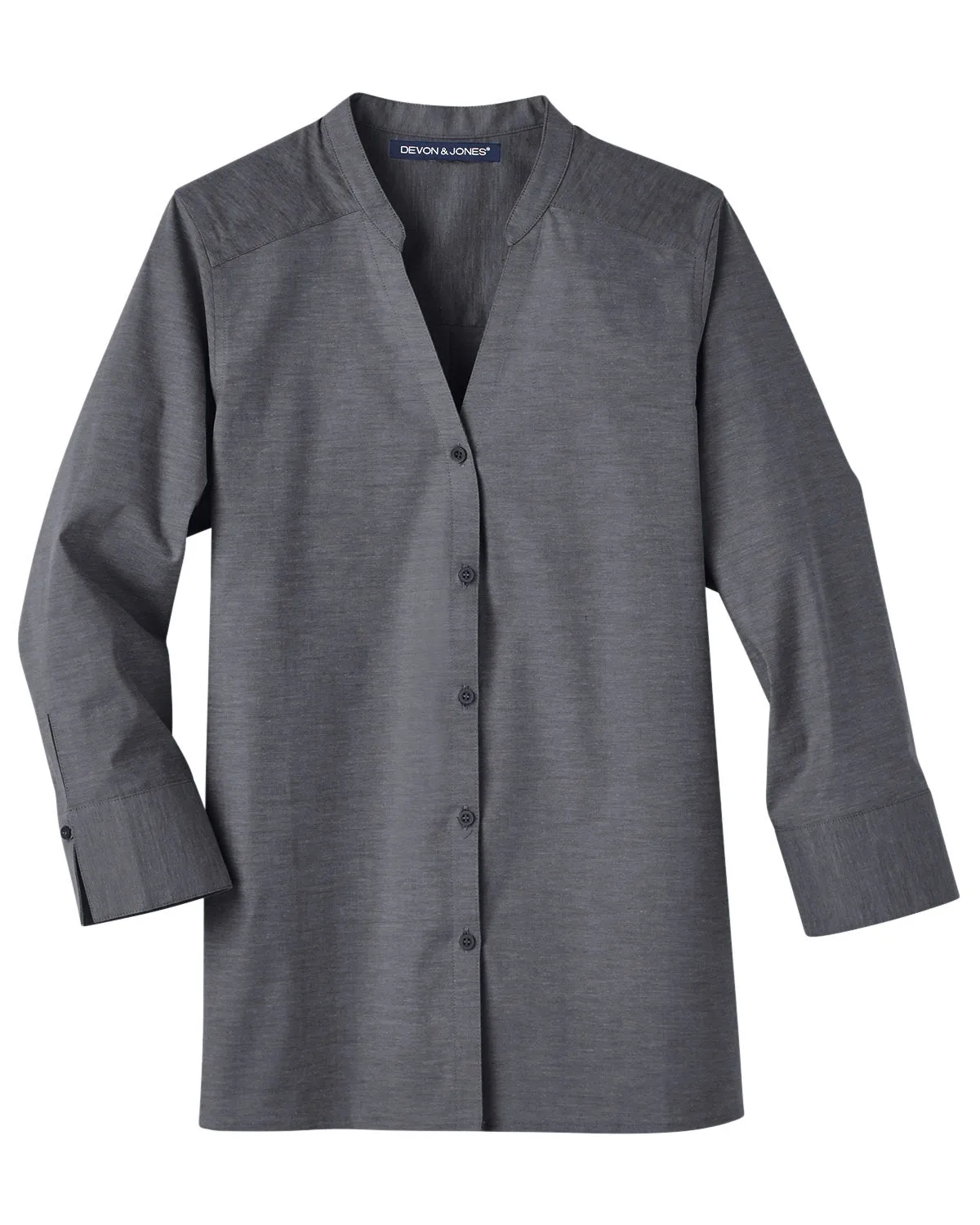 Devon & Jones Ladies' Crown Collection™ Stretch Pinpoint Chambray 3/4 Sleeve Blouse