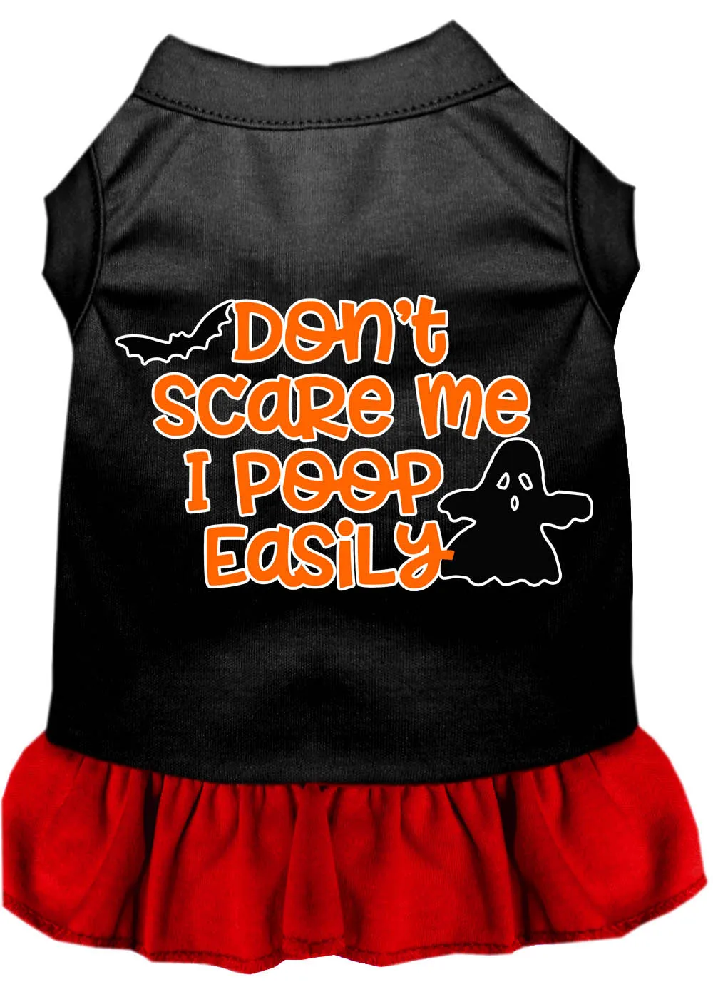 Don't Scare Me, Poops Easily Screen Print Dog Dress Black With Red Xl