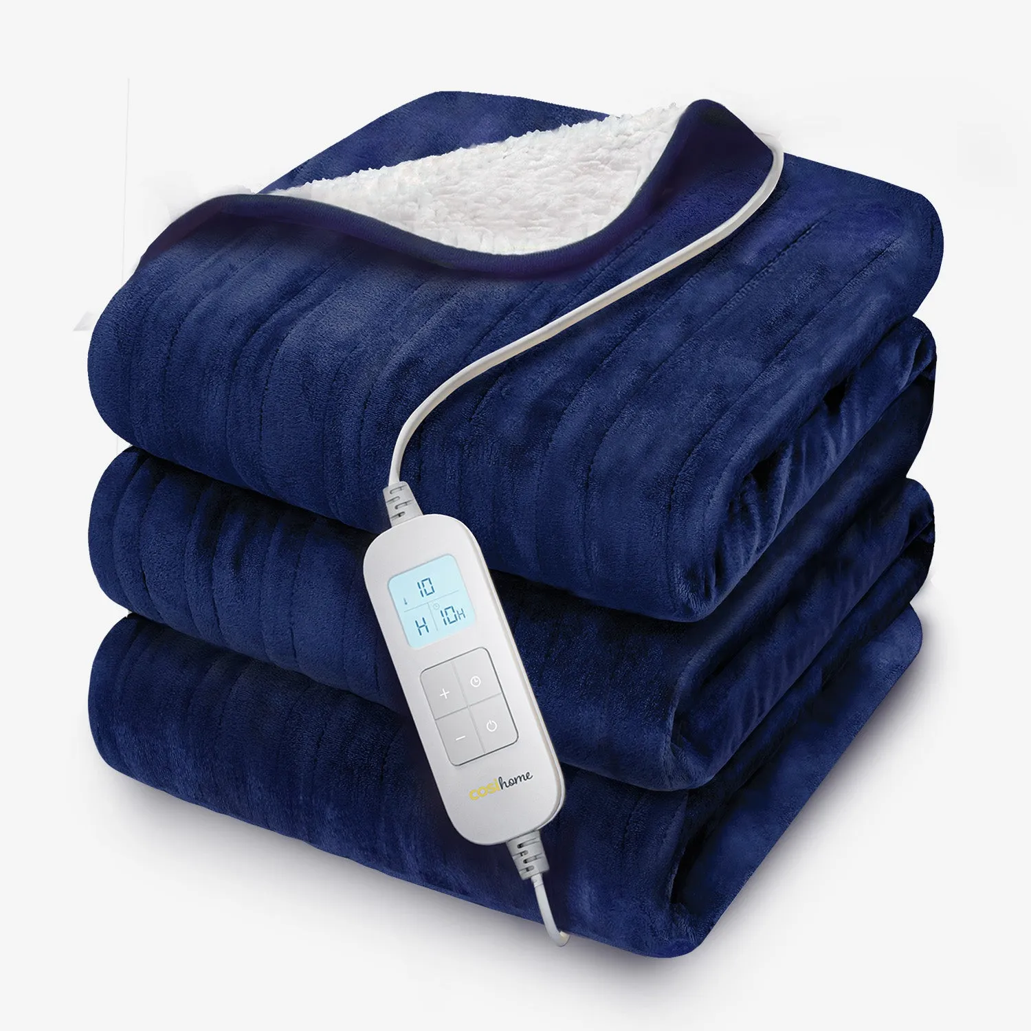 Double Fleece & Sherpa Electric Heated Throw - Navy