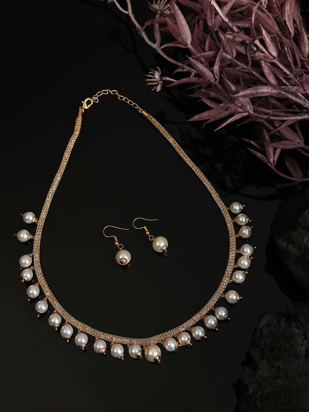 Elegant Pearl And Ad Stone Sleek Off White Jewellery Set - Anikas Creation