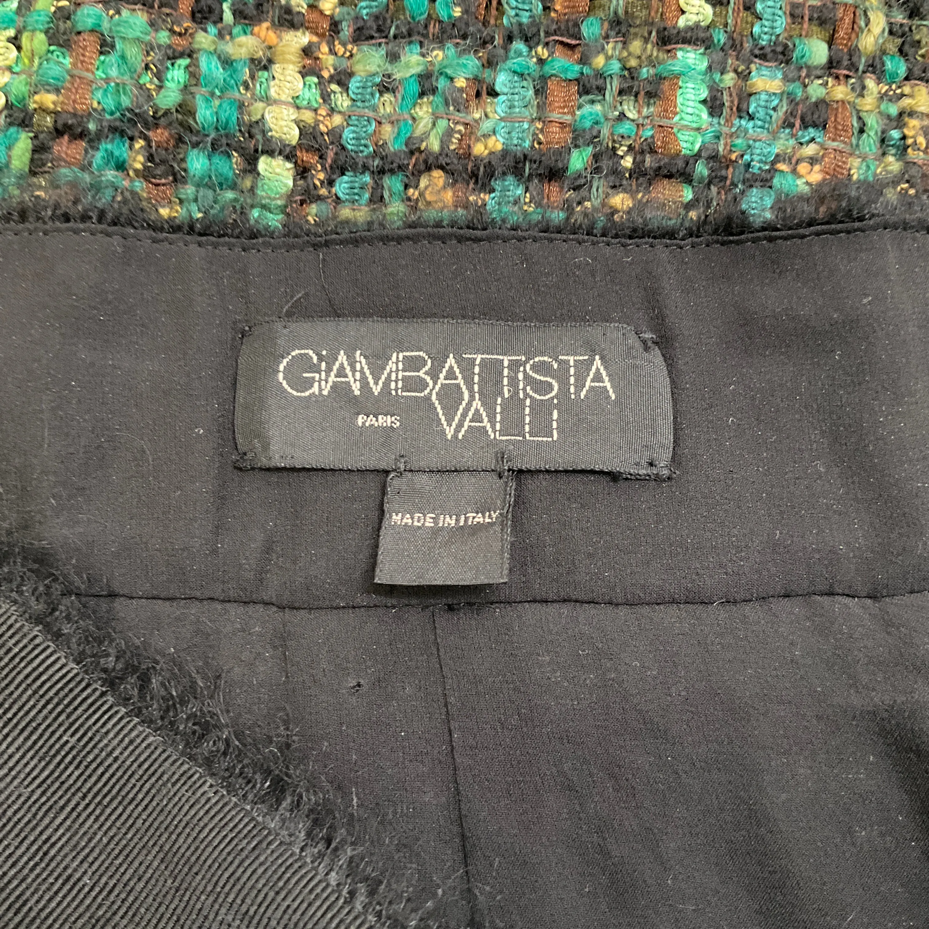 Giambattista Valli Greed Tweed Skirt with Frayed Grosgrain Waistband