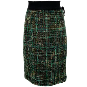 Giambattista Valli Greed Tweed Skirt with Frayed Grosgrain Waistband