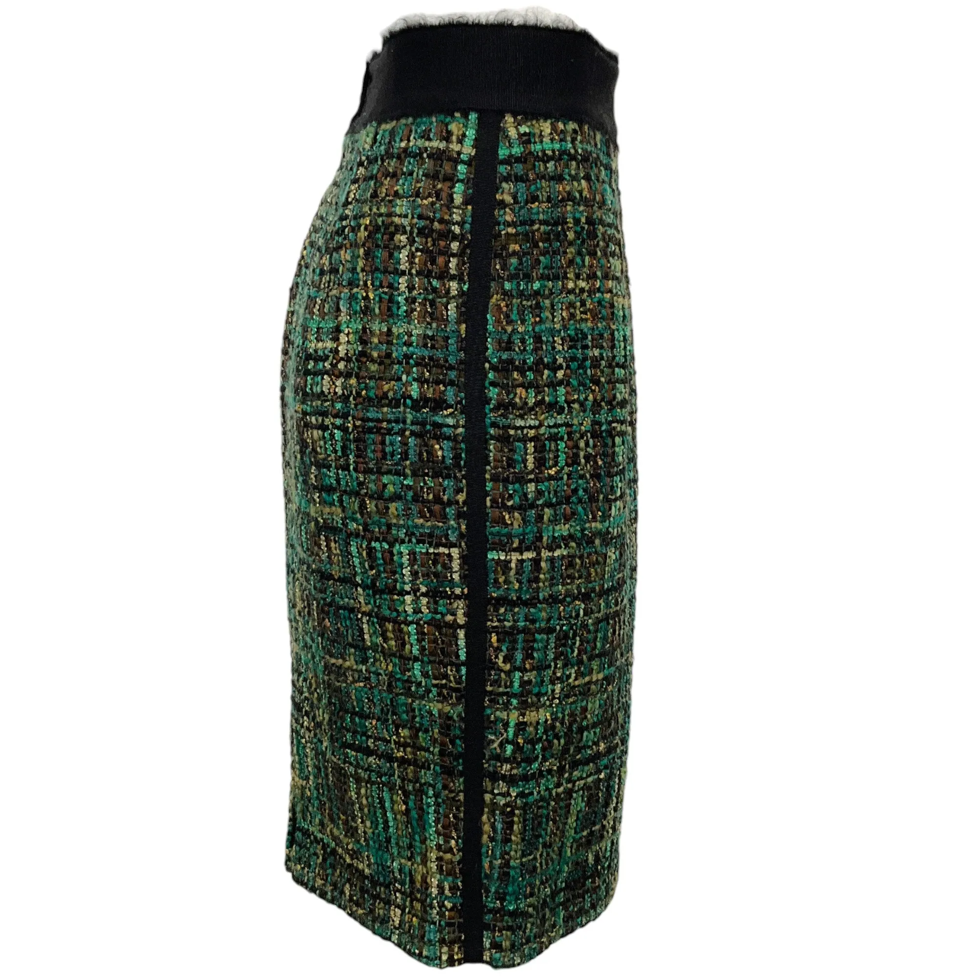 Giambattista Valli Greed Tweed Skirt with Frayed Grosgrain Waistband