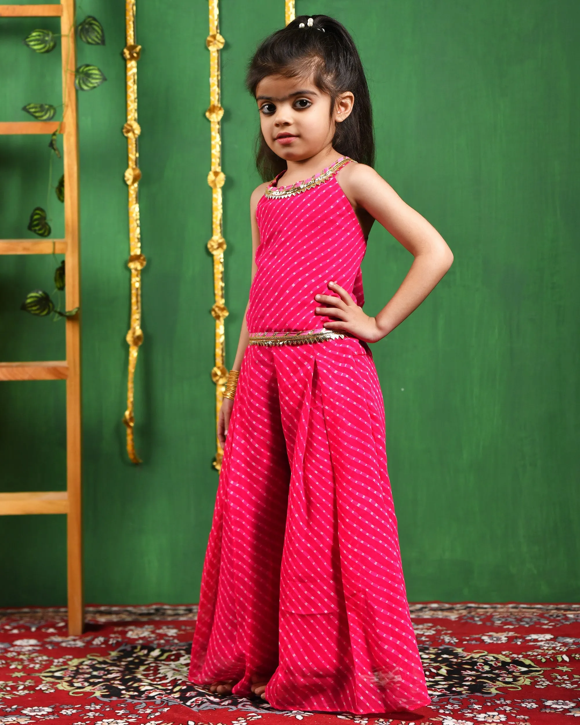 Girl's Pink Top and Flared Palazzo Set - Rangpur