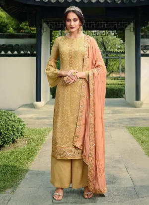 Golden Yellow Embroidered Palazzo Suit