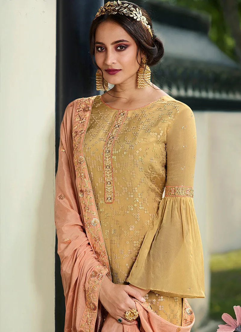 Golden Yellow Embroidered Palazzo Suit