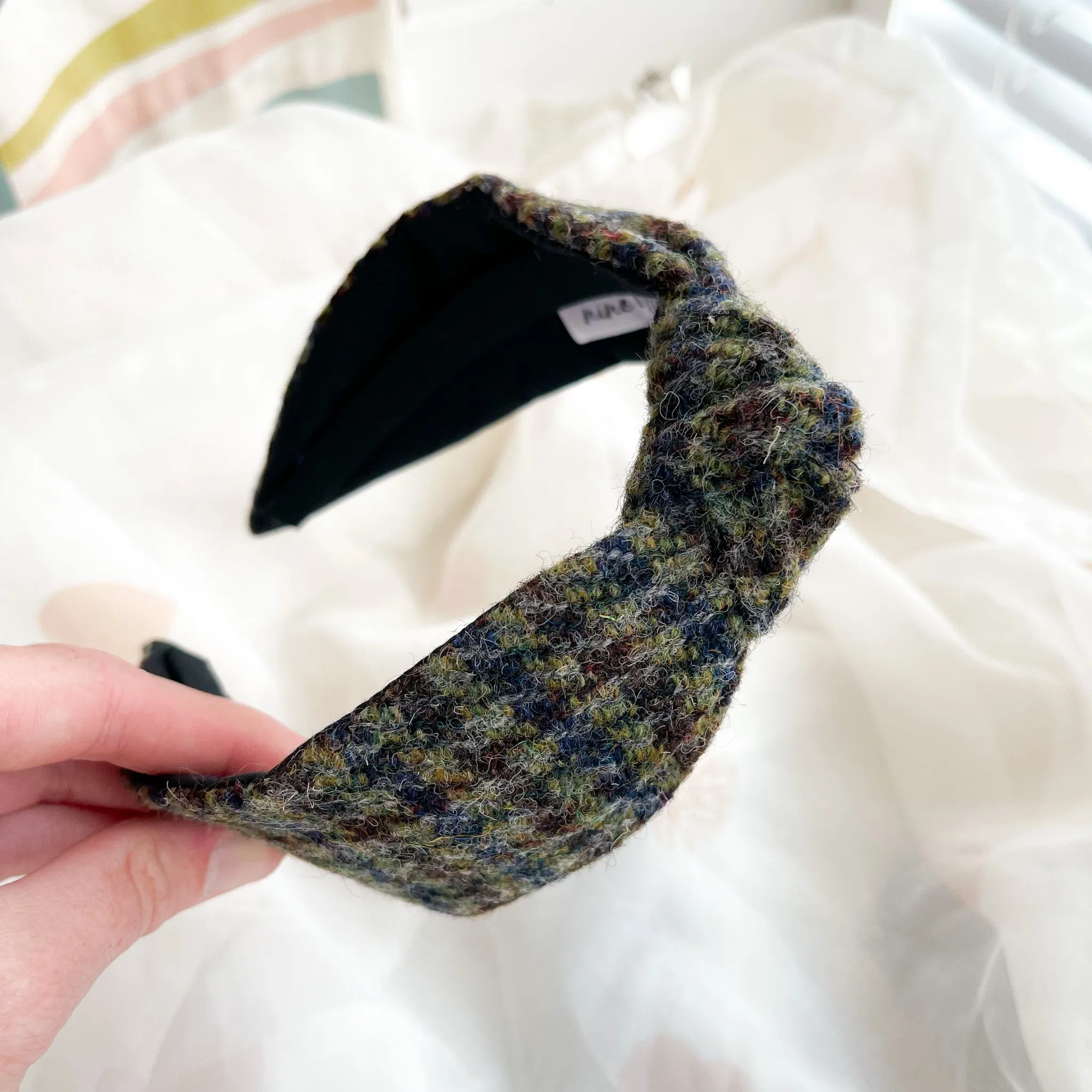 Green Tweed Knot Headband