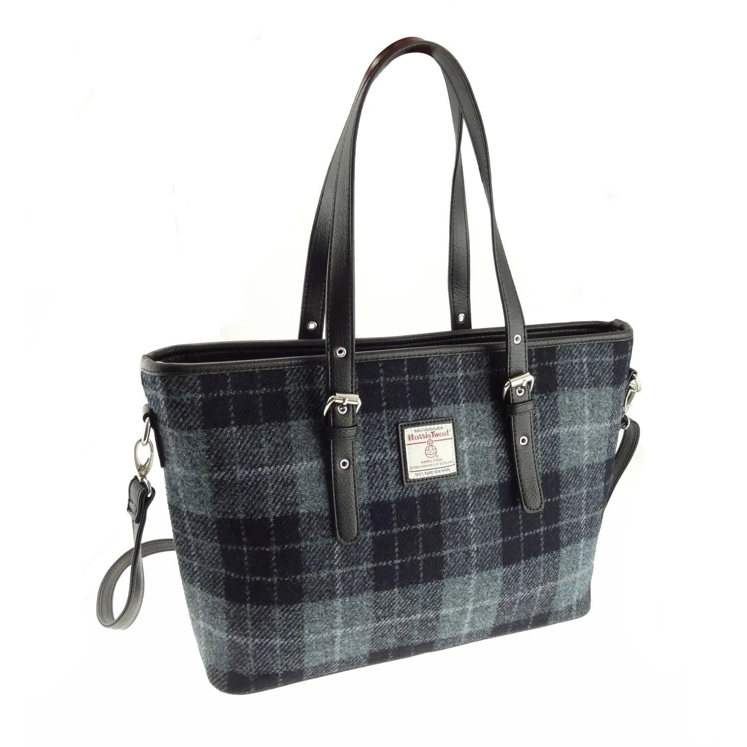 Harris Tweed Tartan Tote Bag - Spey Grey/Black Tartan