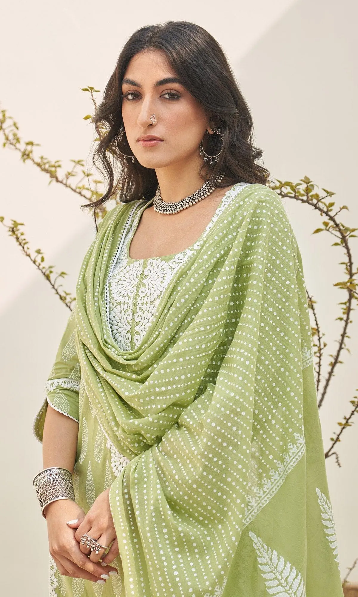 Jannat 2.0 Pista Green Block Printed Straight Kurta Set - Set Of 3 RTS