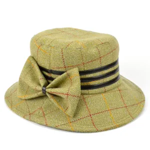 Ladies Tweed Cloche Hat - Light green (Tweed Bow)