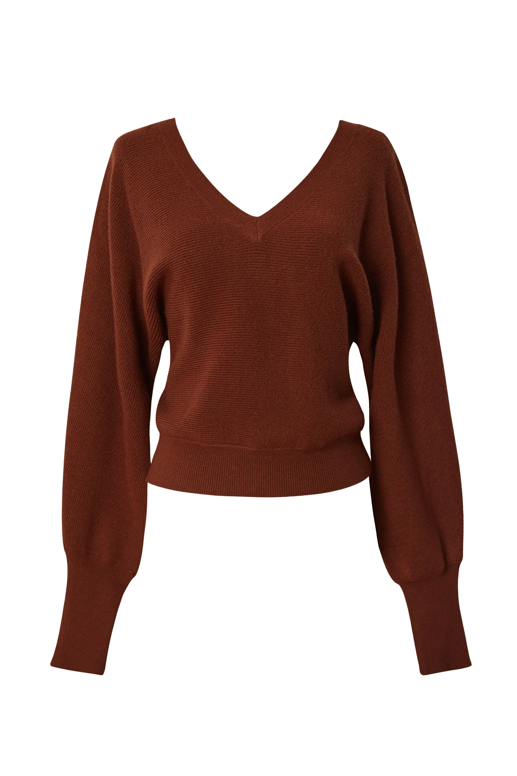 Lena Chestnut V-Neck Knit Sweater