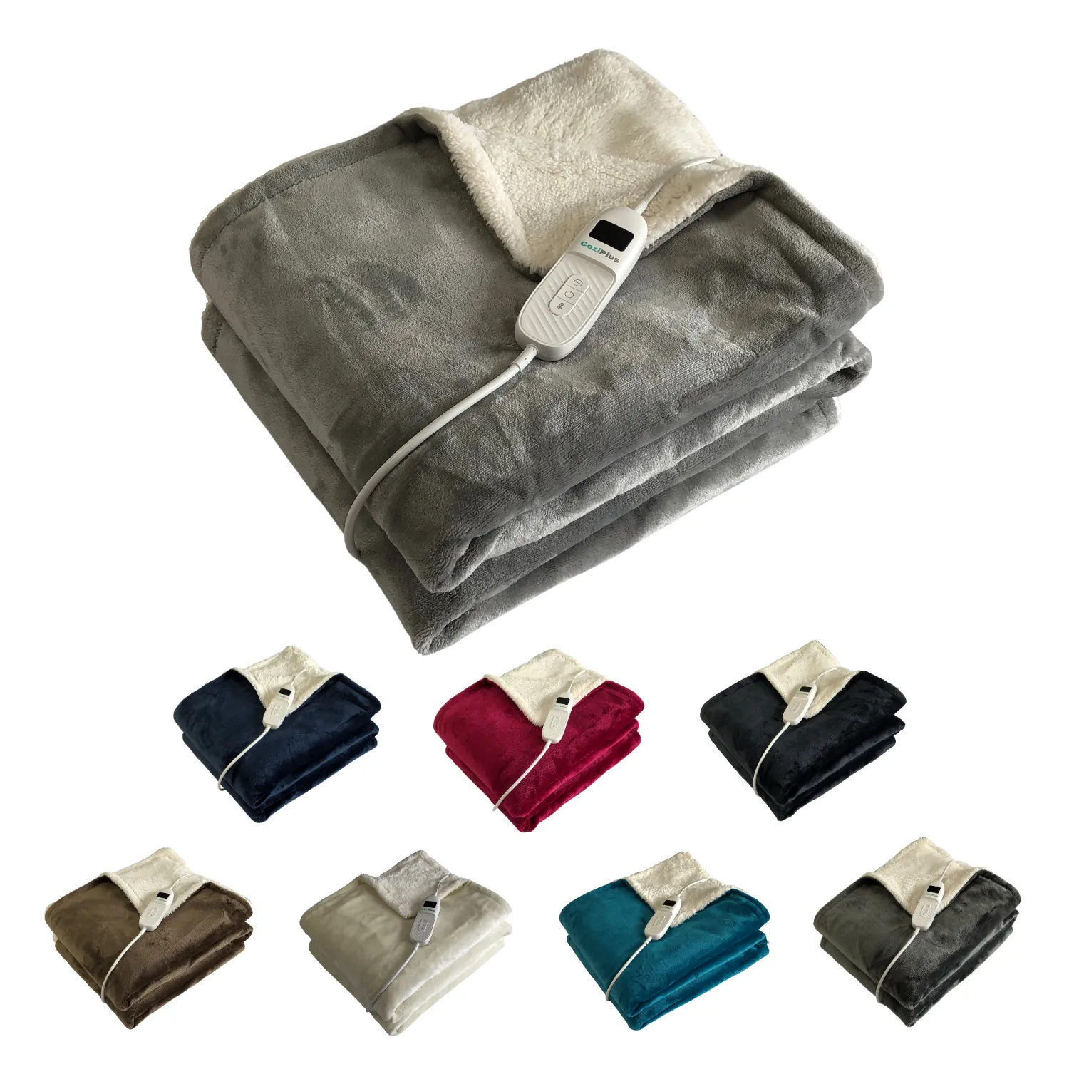 Light Grey Electric Heated Sherpa Throw