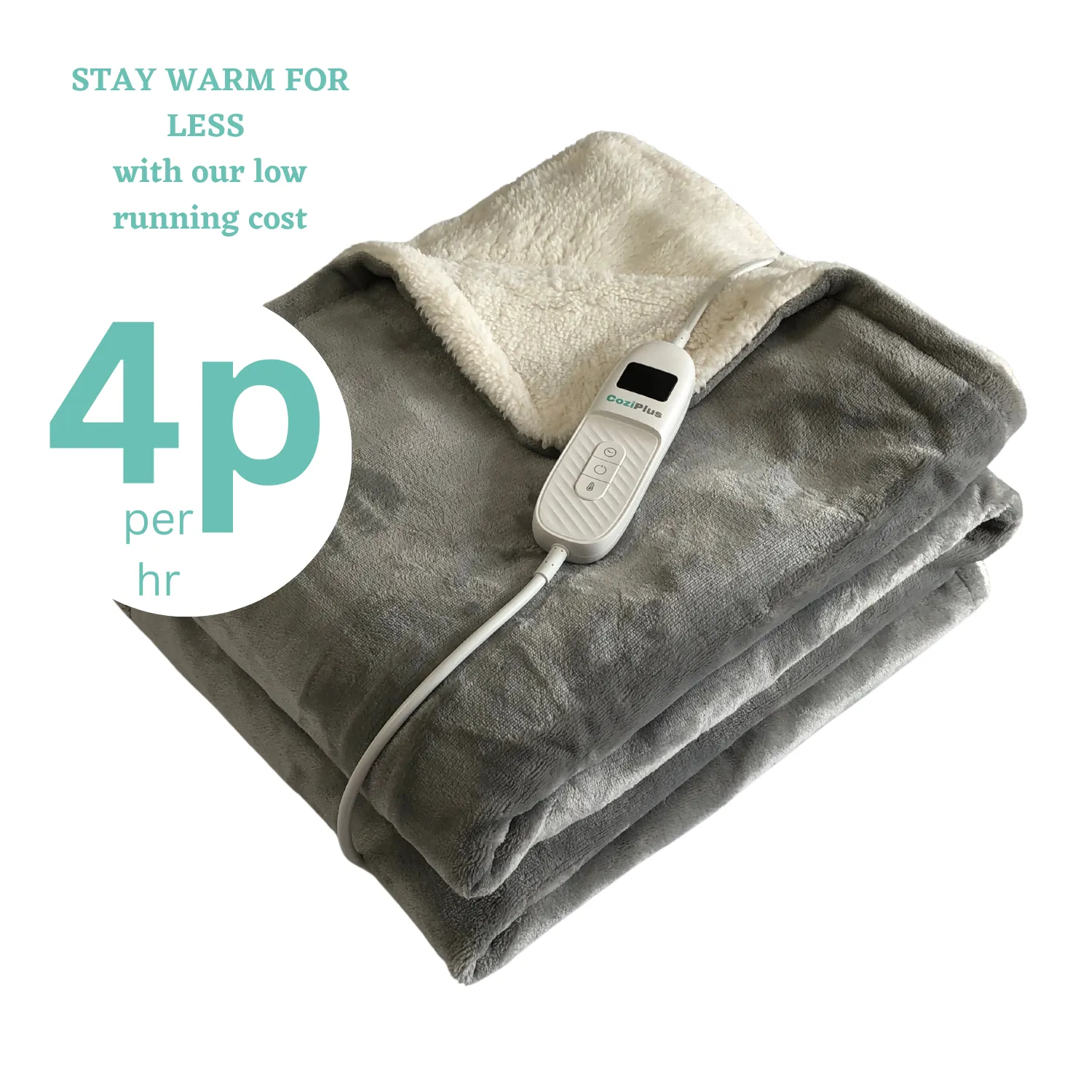 Light Grey Electric Heated Sherpa Throw