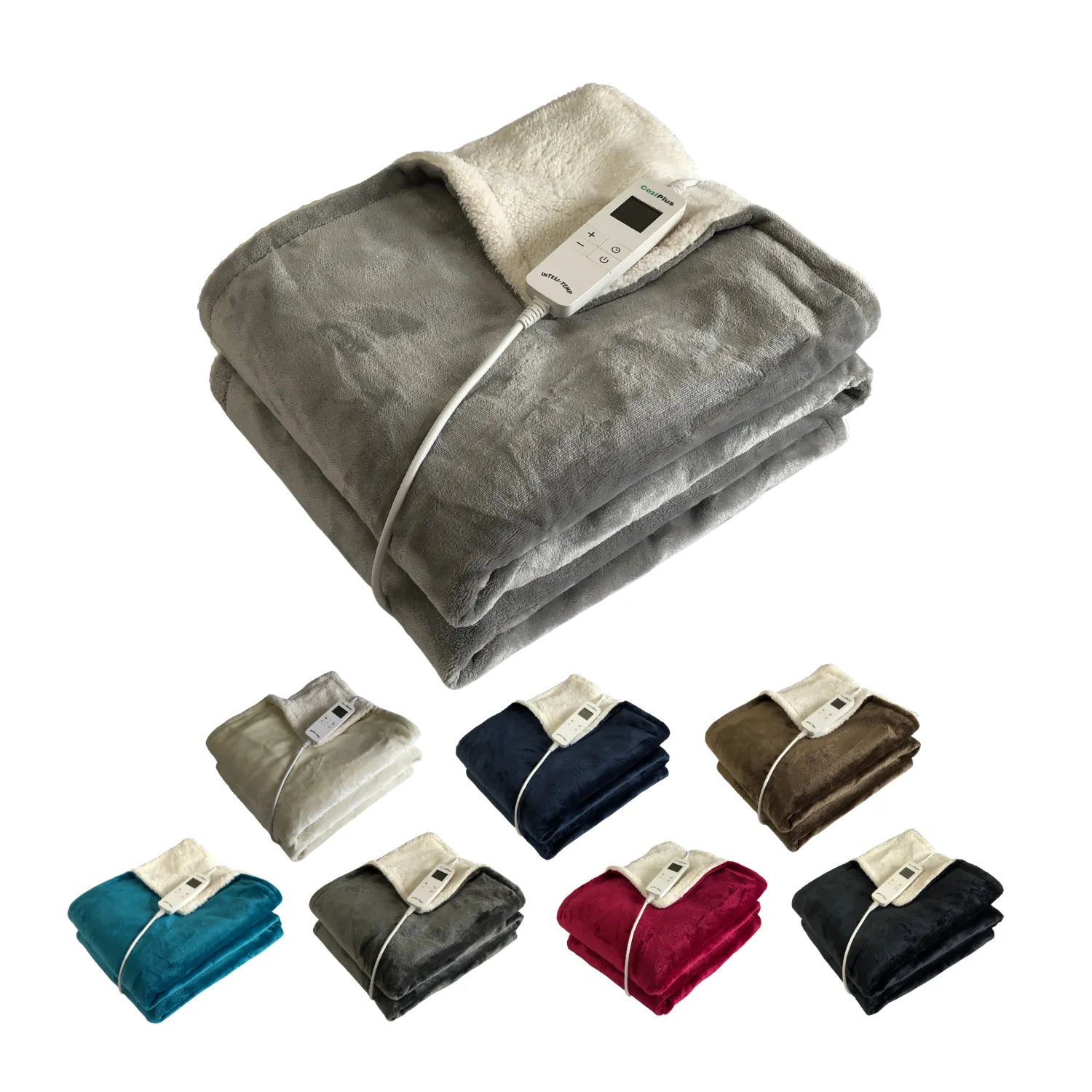 Light Grey Flannel Sherpa Heated Throw INTELI-TEMP