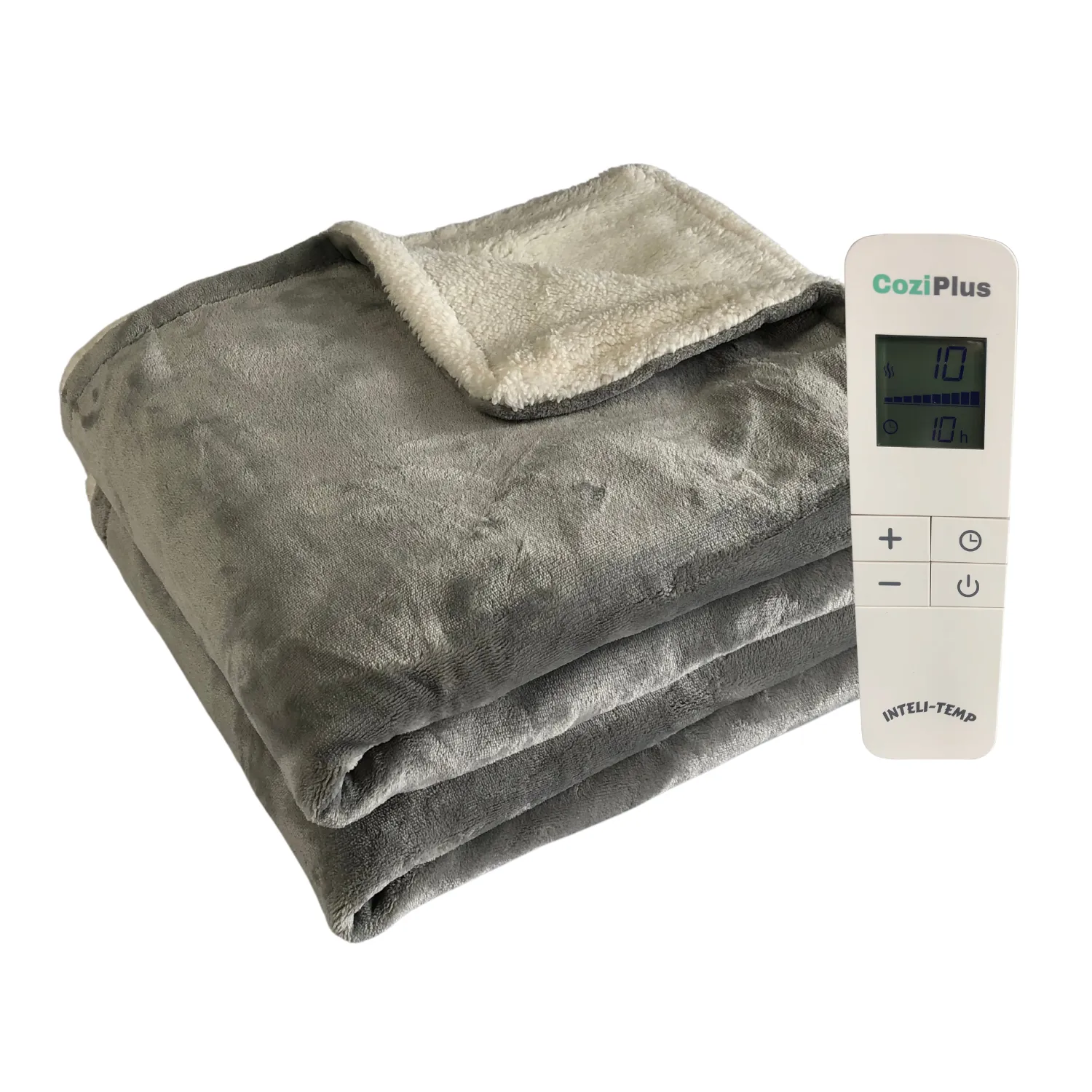 Light Grey Flannel Sherpa Heated Throw INTELI-TEMP