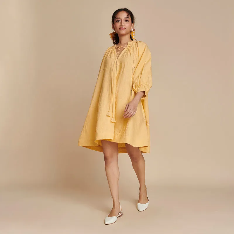 Linen Short Dress for Women | Yellow