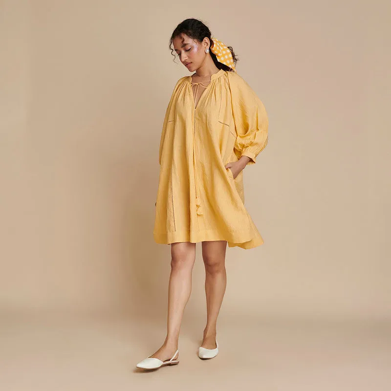 Linen Short Dress for Women | Yellow