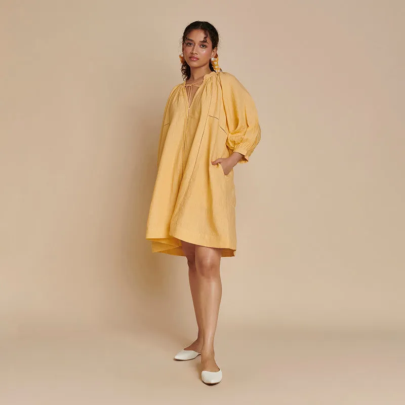 Linen Short Dress for Women | Yellow