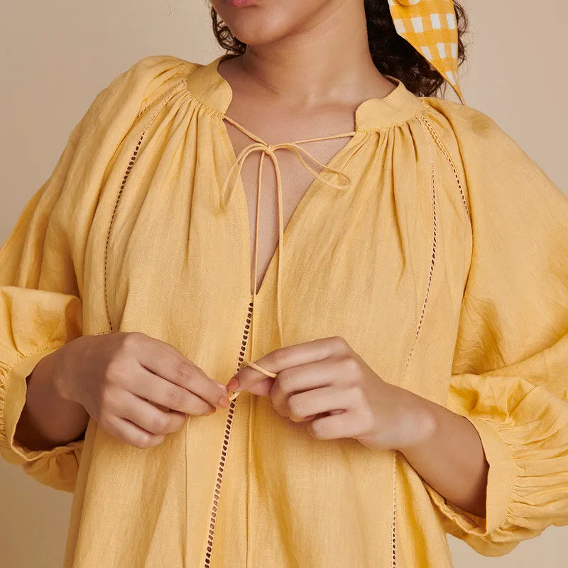 Linen Short Dress for Women | Yellow