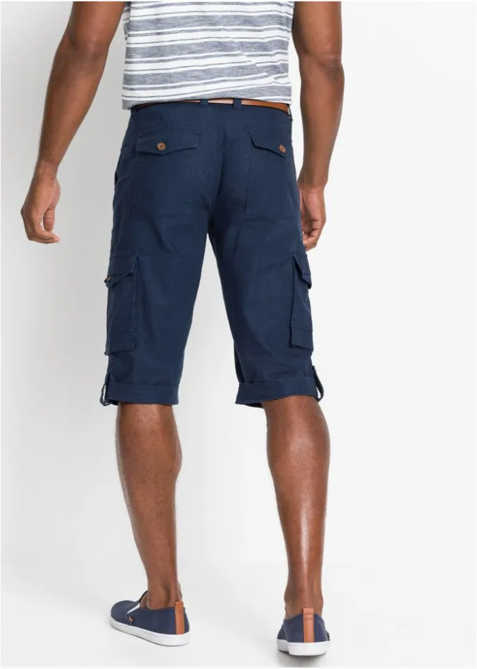 Long cargo shorts with linen filling Bpc Bonprix Collection, blue