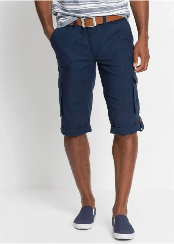 Long cargo shorts with linen filling Bpc Bonprix Collection, blue