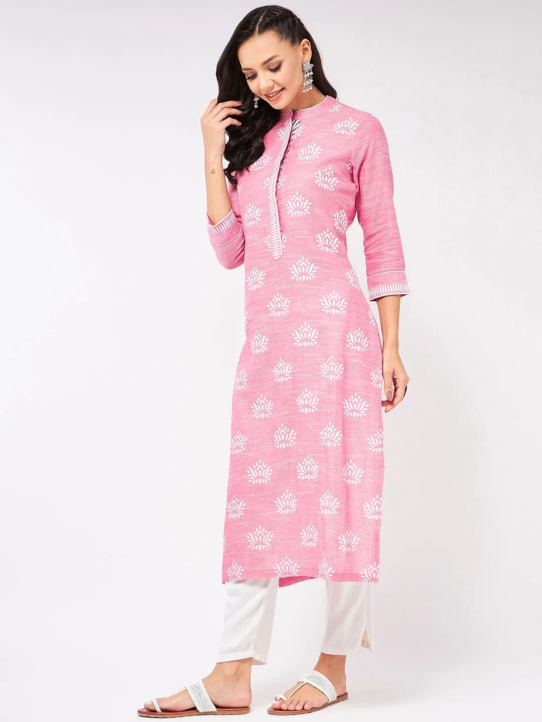 Lotus Printed Chambray Kurta