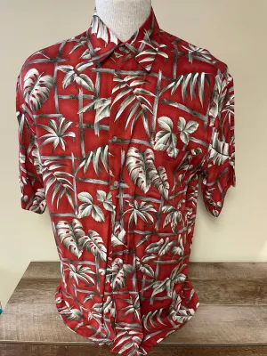 Mens ST JOHNS BAY Rayon Caribbean Island Camp Shirt Medium Palm Tree Pocket