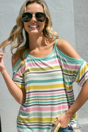 Multi Stripe Cold Shoulder Top