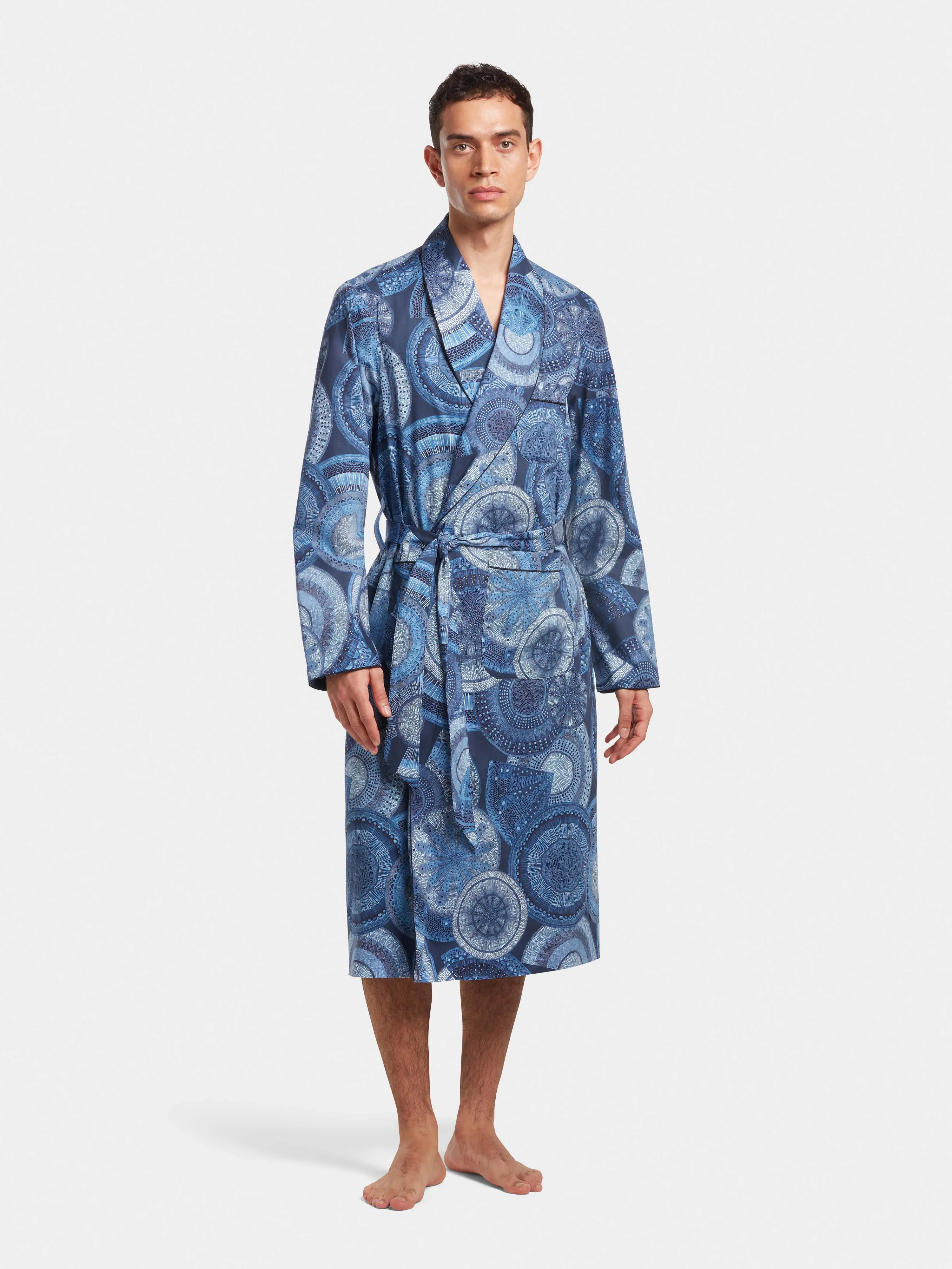 Navy Microscopic Flora Dressing Gown - Made with Liberty Fabric