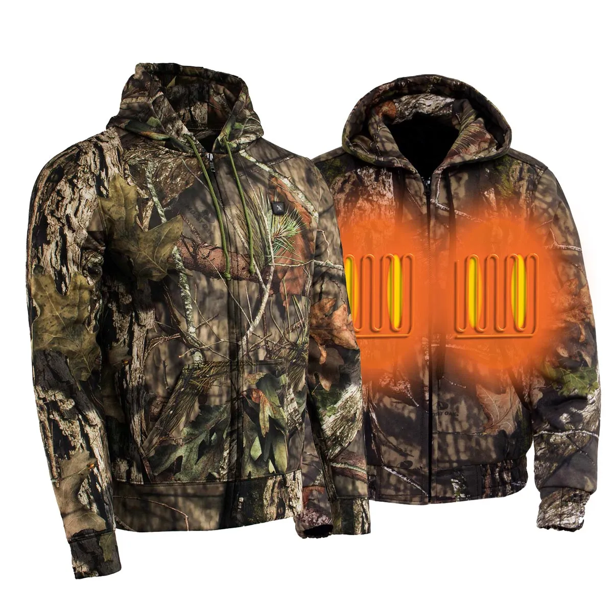 Nexgen Heat MPM1776SET Men's Camouflaged Heated Zipper Hoodies - Warming Camo Hoodie for Hunting w/ Battery