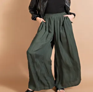 Olive Satin Palazzo Pants