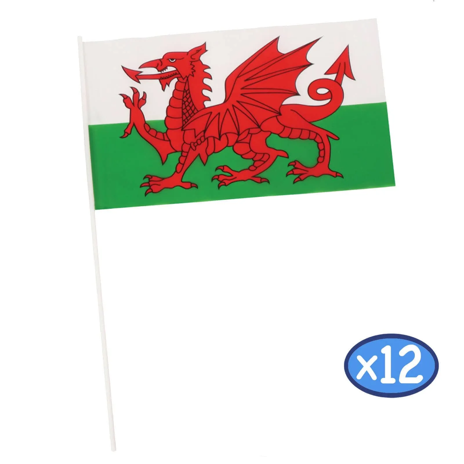 Pack of 12 Hand Flags 30x17cm National Sports Royal Street Party